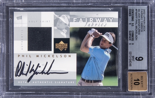2002 Upper Deck "Fairway Fabrics" #PMAFF Phil Mickelson Signed Patch Rookie Card - BGS MINT 9/BGS Auto 10